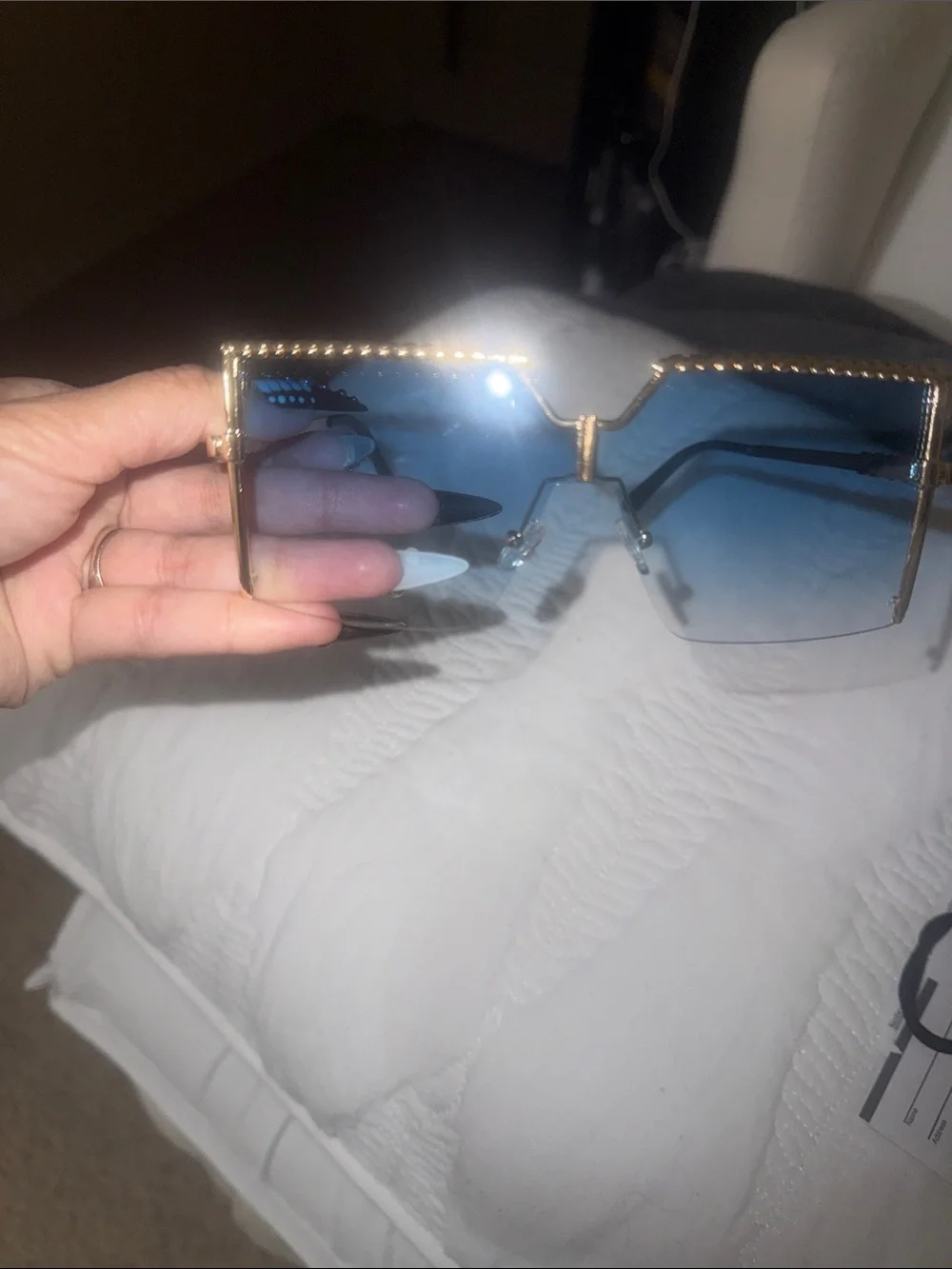 Gold Frame Blue Gradient Rimless Shield Sunglasses